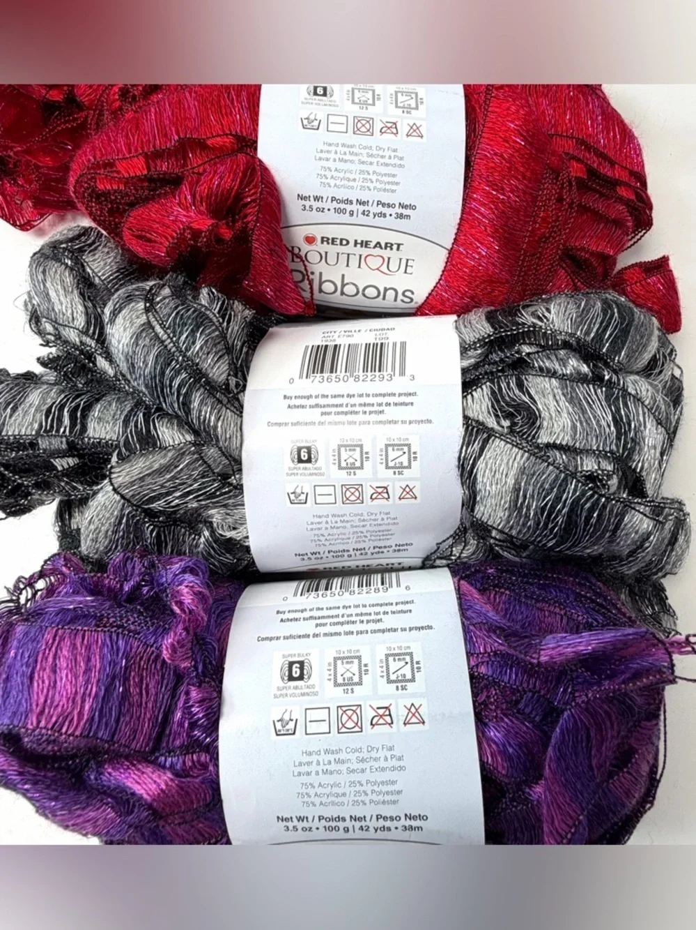 Red Heart Ruffle Ribbon Yarn Lot 5 Skeins Scarf Crochet Knit DIY